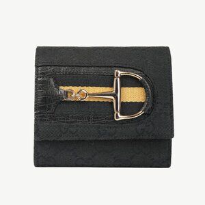 Gucci Black GG Canvas Horsebit Web Trifold Wallet